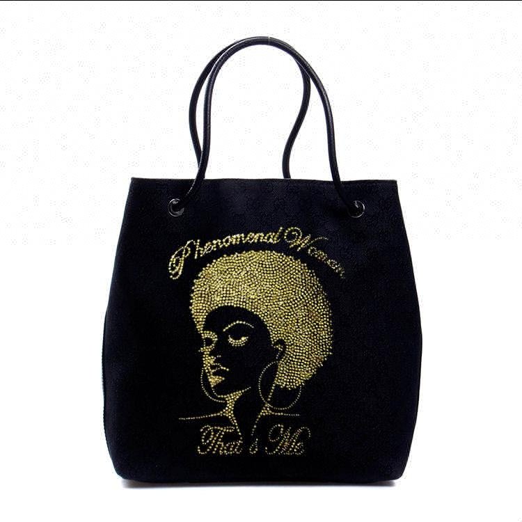 Afro Lady Custom pehnomenal woman rhinestone heat transfer design for t shirt