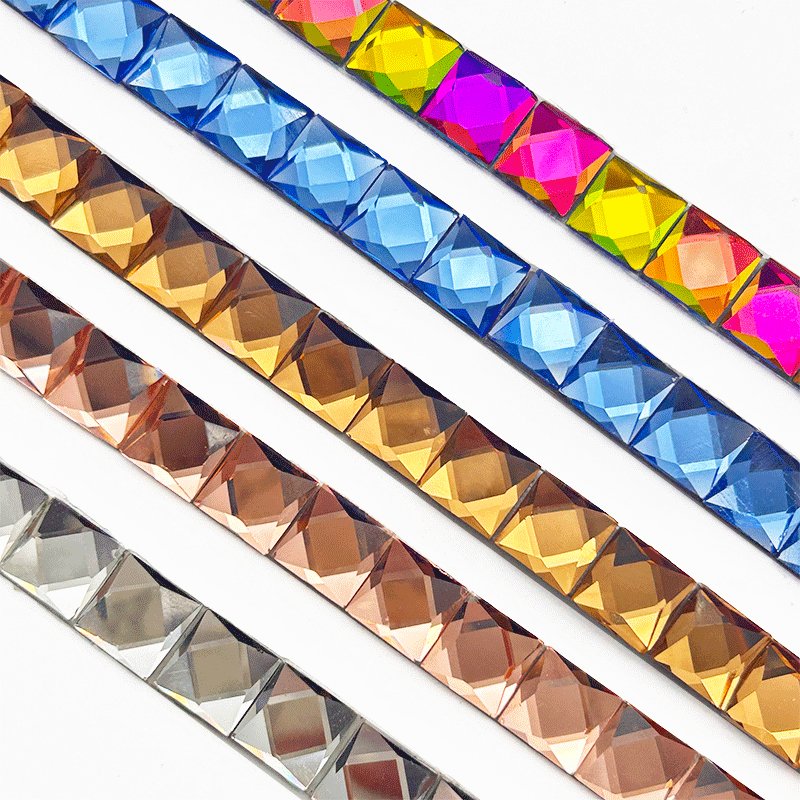 Square Crystal Ribbon Tape Bridal Applique Strass Silver Rhinestone Chain Trim Rhinestone Iron On Decorate