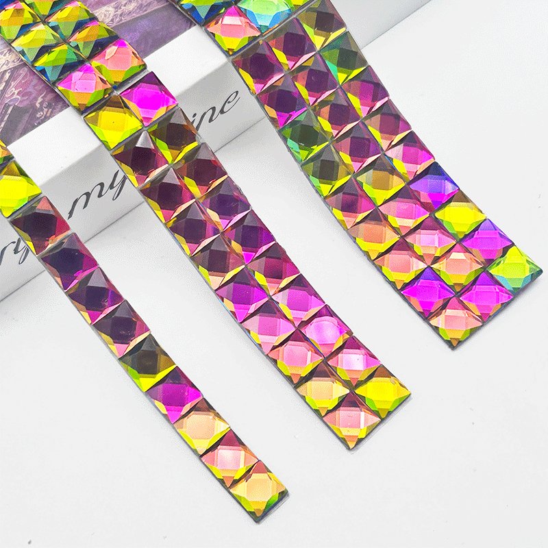Square Crystal Ribbon Tape Bridal Applique Strass Silver Rhinestone Chain Trim Rhinestone Iron On Decorate