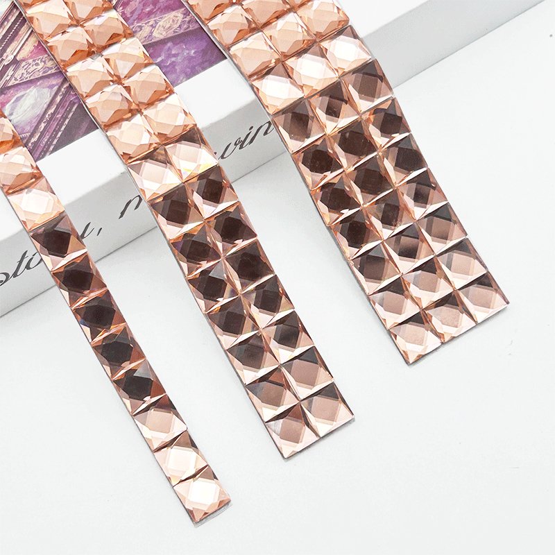 Square Crystal Ribbon Tape Bridal Applique Strass Silver Rhinestone Chain Trim Rhinestone Iron On Decorate