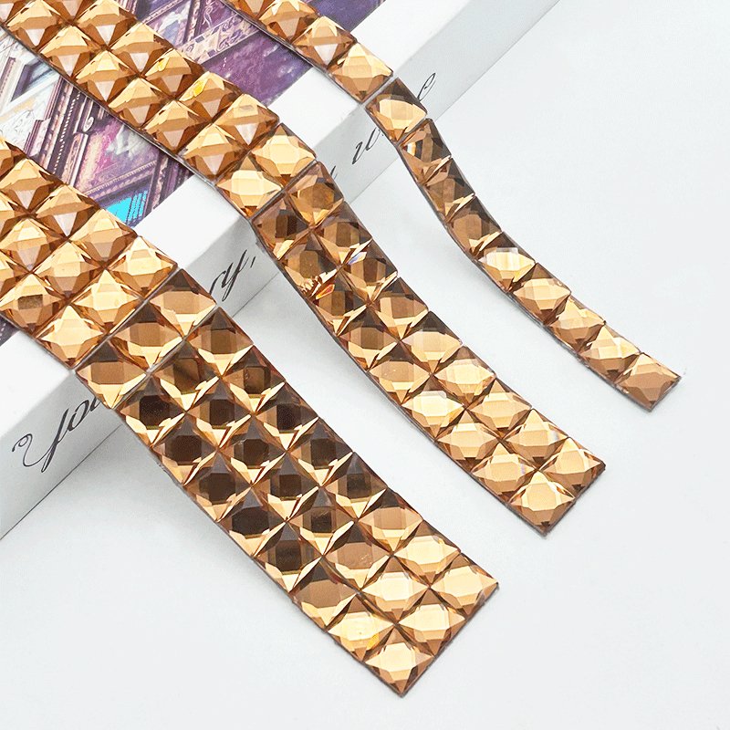 Square Crystal Ribbon Tape Bridal Applique Strass Silver Rhinestone Chain Trim Rhinestone Iron On Decorate