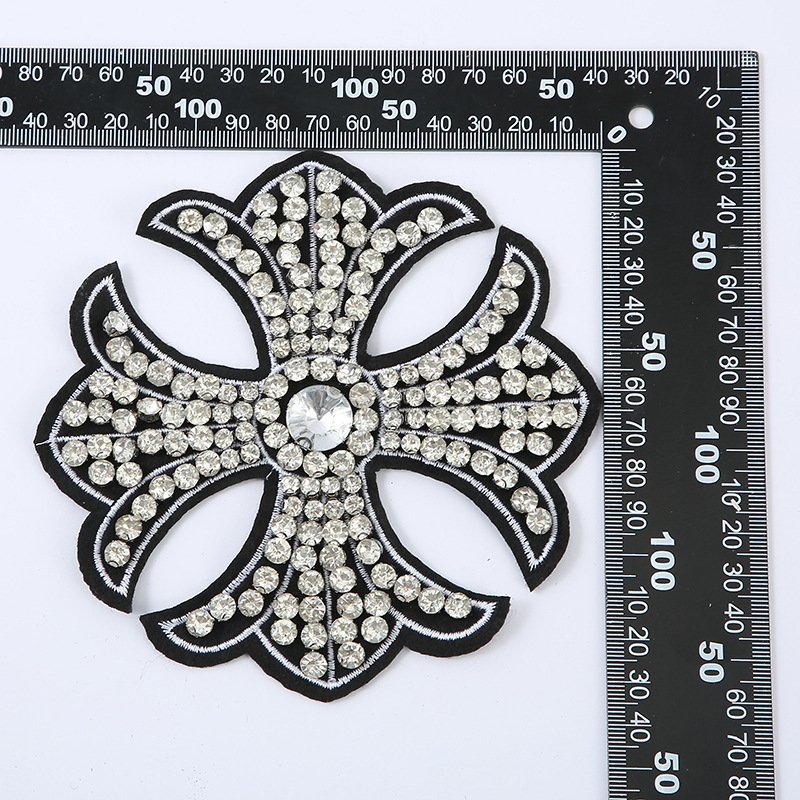 OA 30days Custom Design Handmade Rhinestone Beaded Patches Cross Beaded Patch Applique Sew on Rhinestone Accessories Patches