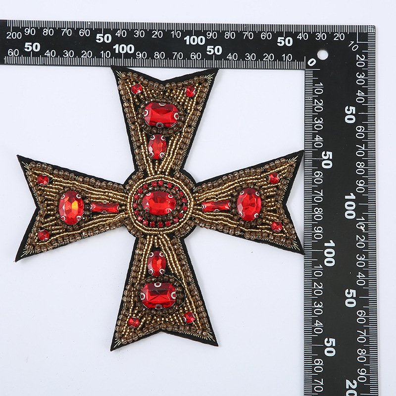 OA 30days Custom Design Handmade Rhinestone Beaded Patches Cross Beaded Patch Applique Sew on Rhinestone Accessories Patches