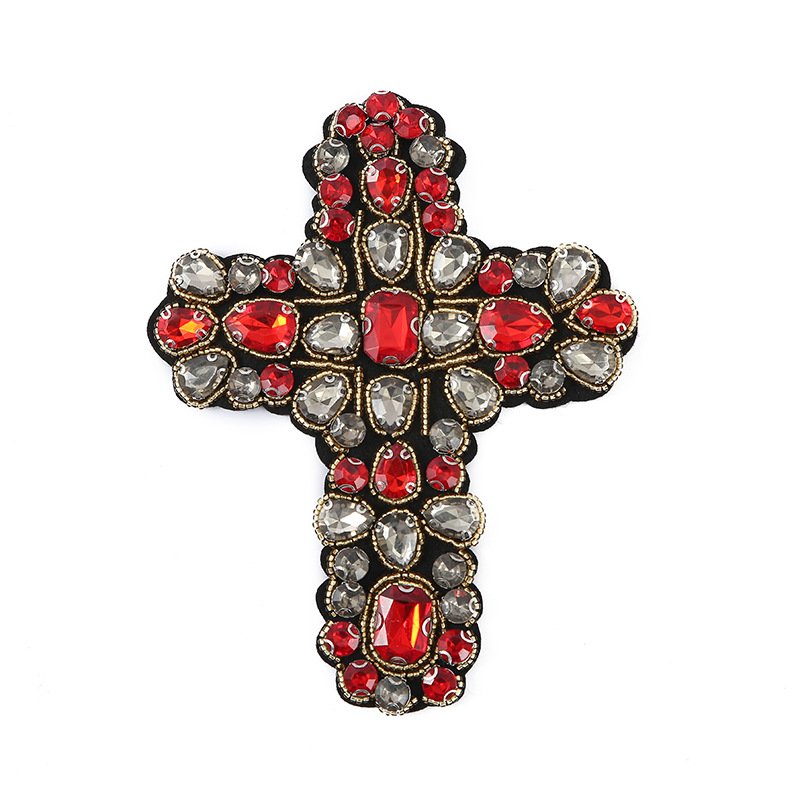 OA 30days Custom Design Handmade Rhinestone Beaded Patches Cross Beaded Patch Applique Sew on Rhinestone Accessories Patches