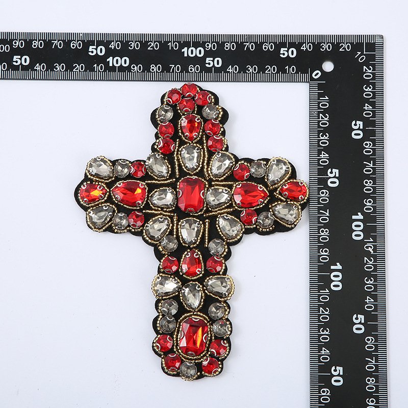OA 30days Custom Design Handmade Rhinestone Beaded Patches Cross Beaded Patch Applique Sew on Rhinestone Accessories Patches