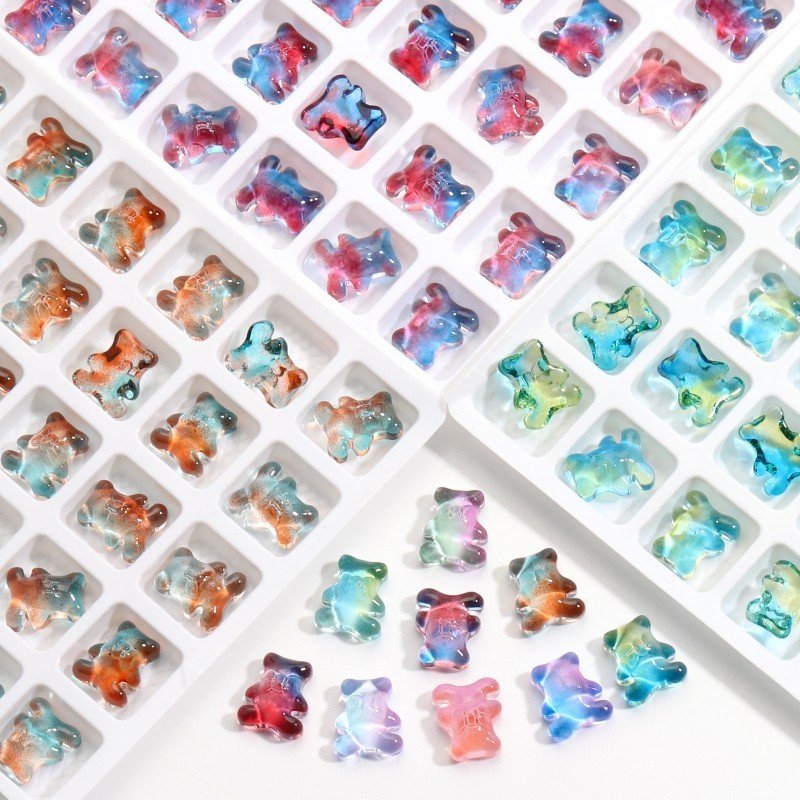 Bear Cartoon Transparent Jelly Bear Gummy gradual color changing Nail ornament Hairpin phone case material Nail rhinestone