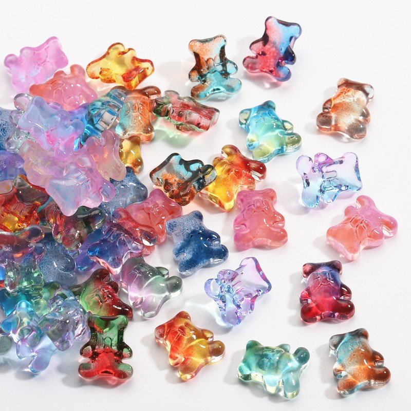 Bear Cartoon Transparent Jelly Bear Gummy gradual color changing Nail ornament Hairpin phone case material Nail rhinestone