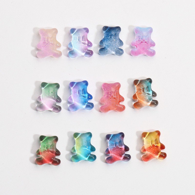 Bear Cartoon Transparent Jelly Bear Gummy gradual color changing Nail ornament Hairpin phone case material Nail rhinestone