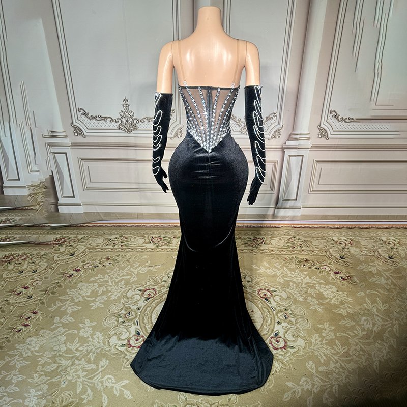 Novance Y3708-C Gowns For Women Evening Dresses Elegant With Gloves Custom Dresses Girls Rhinestone Dress High Quality