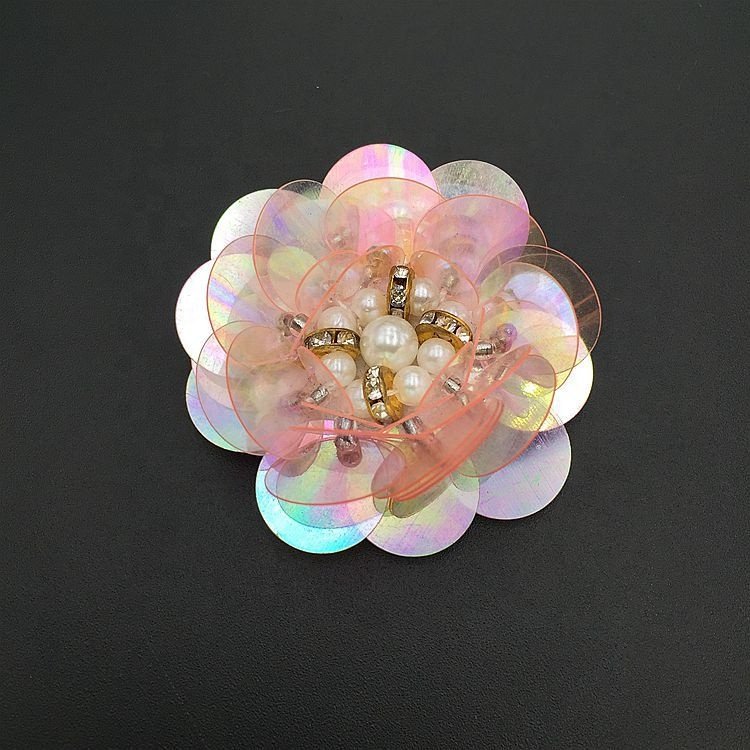 3d handmade sequins rhinestones flower beaded patches sew on