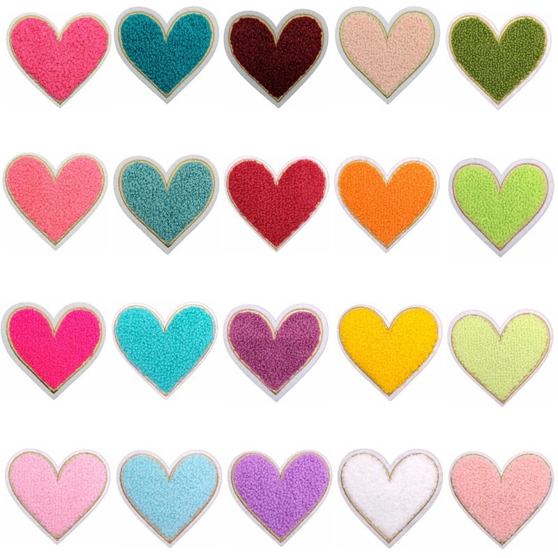 On Patches for Clothes Wholesale Handmade Love Heart Chenille Iron Fabric Cotton PVC Embroidery Sequins Embroidered Rhinestone