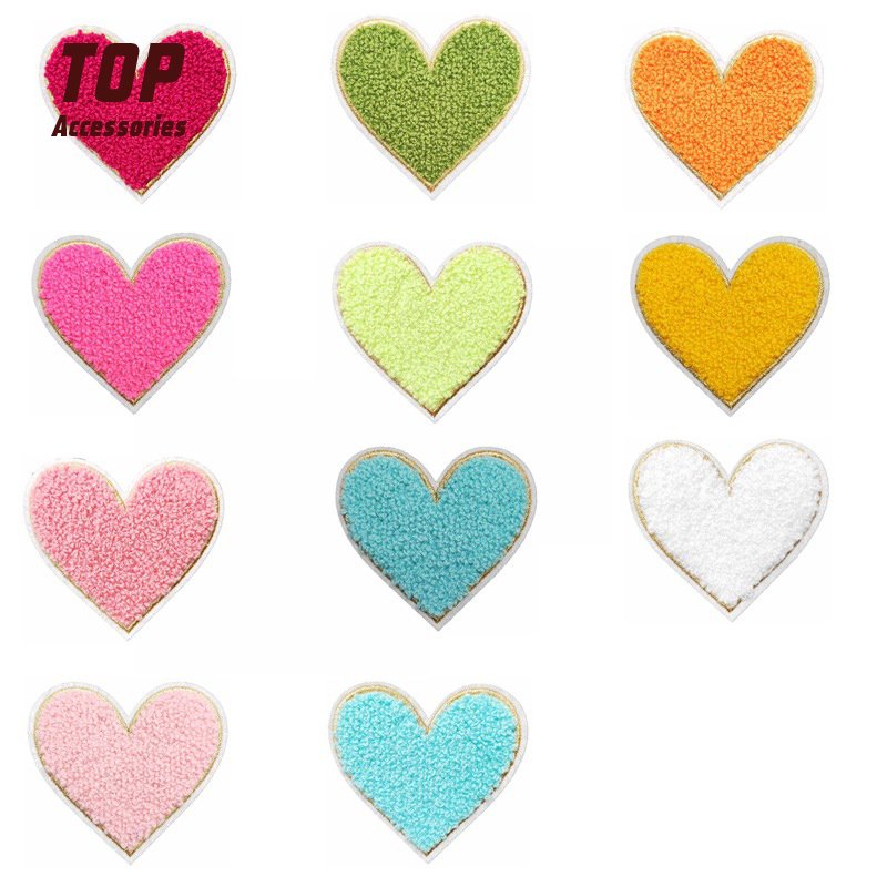 On Patches for Clothes Wholesale Handmade Love Heart Chenille Iron Fabric Cotton PVC Embroidery Sequins Embroidered Rhinestone