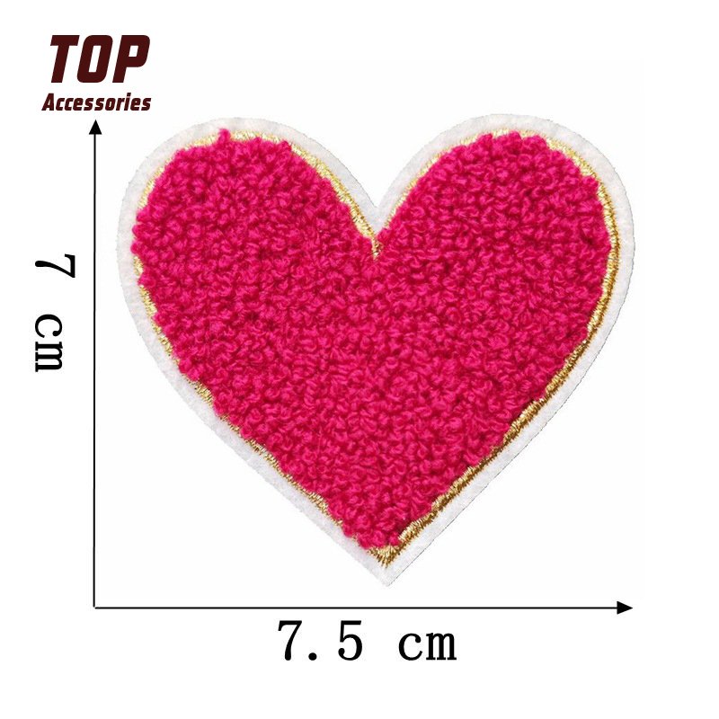 On Patches for Clothes Wholesale Handmade Love Heart Chenille Iron Fabric Cotton PVC Embroidery Sequins Embroidered Rhinestone