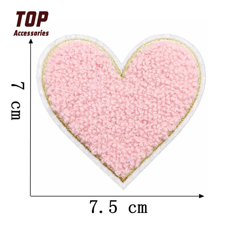 On Patches for Clothes Wholesale Handmade Love Heart Chenille Iron Fabric Cotton PVC Embroidery Sequins Embroidered Rhinestone