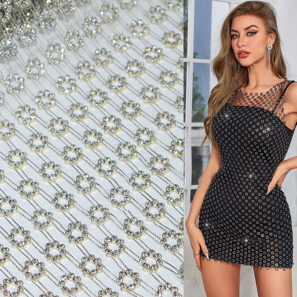 Factory Wholesale Sunflower Flower Shining Rhinestone Crystal Mesh Fabric Fish Net Crystal Fabric Rhinestone Mesh For Dress Bra