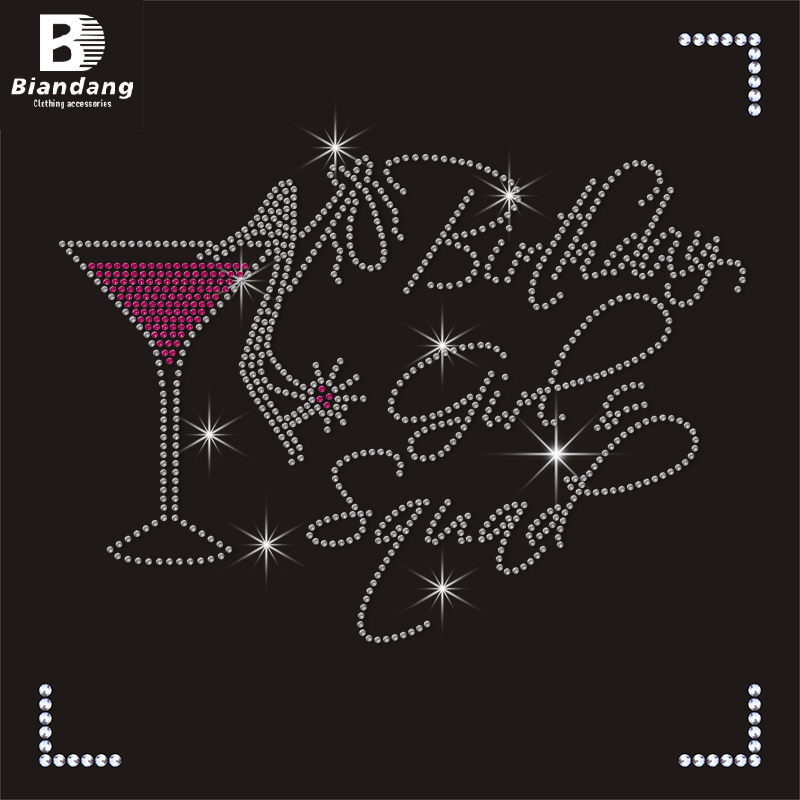 Custom Your Logo Happy Birthday Designs Hotfix Flat Back Bling Crystal Iron on Heat Rhinestone Transfers for Clothing