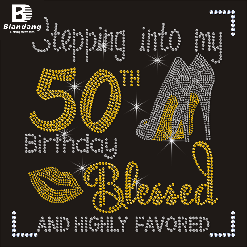 Custom Your Logo Happy Birthday Designs Hotfix Flat Back Bling Crystal Iron on Heat Rhinestone Transfers for Clothing