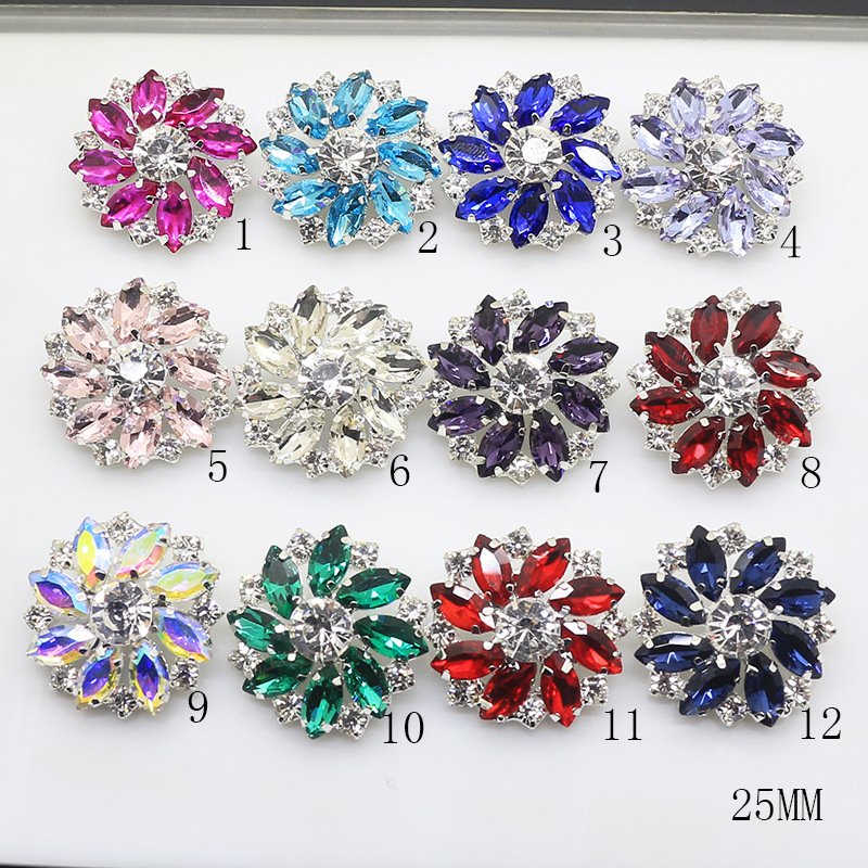 Rhinestone Crystal Flower Shape Sewing Buttons for Shoes Hat Clothes Buttons Colorful Metal Plastic ABS Beautiful Fashion