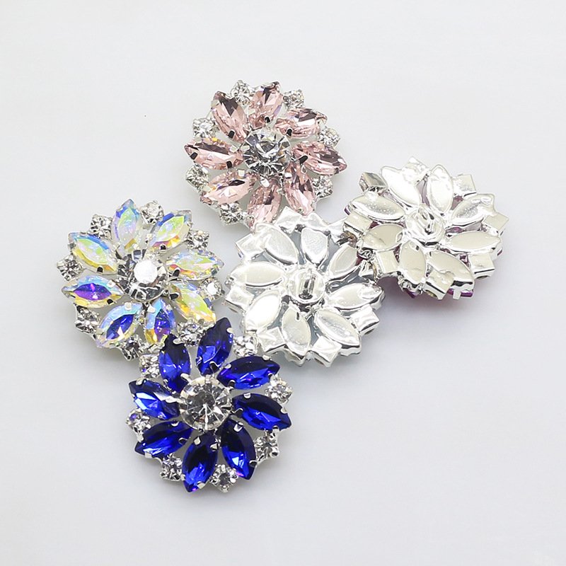 Rhinestone Crystal Flower Shape Sewing Buttons for Shoes Hat Clothes Buttons Colorful Metal Plastic ABS Beautiful Fashion