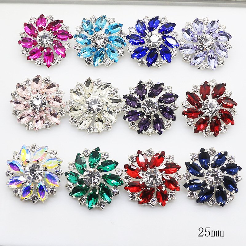 Rhinestone Crystal Flower Shape Sewing Buttons for Shoes Hat Clothes Buttons Colorful Metal Plastic ABS Beautiful Fashion