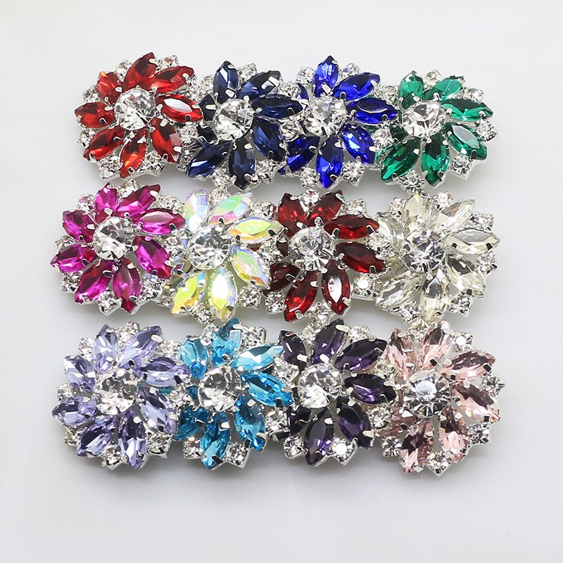 Rhinestone Crystal Flower Shape Sewing Buttons for Shoes Hat Clothes Buttons Colorful Metal Plastic ABS Beautiful Fashion