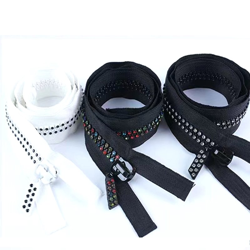 custom 5#8#10# diamond teeth rhinestone resin zipper open-end plastic zippers