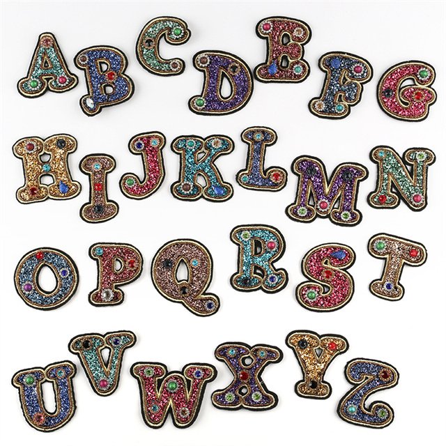 wholesale Custom Rhinestone English Alphabet Letter Mixed Embroidered Patch For Clothing Badge Paste For Clothes Bag Pant Shoes