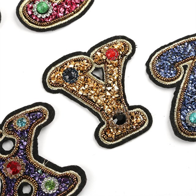 wholesale Custom Rhinestone English Alphabet Letter Mixed Embroidered Patch For Clothing Badge Paste For Clothes Bag Pant Shoes