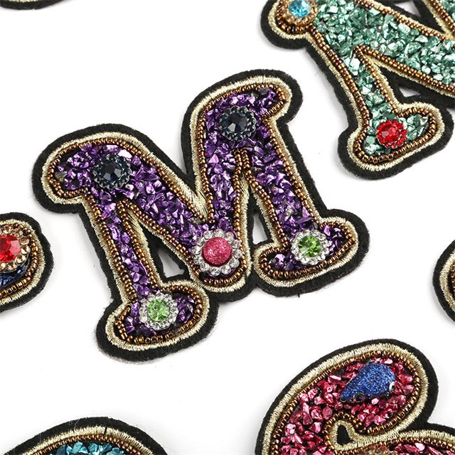 wholesale Custom Rhinestone English Alphabet Letter Mixed Embroidered Patch For Clothing Badge Paste For Clothes Bag Pant Shoes
