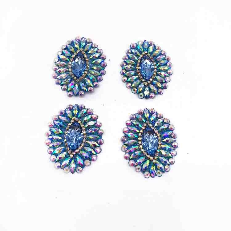 New customization aqua color rhinestone applique for carnival showgirl dress processing