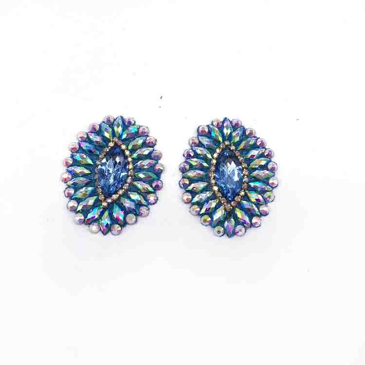 New customization aqua color rhinestone applique for carnival showgirl dress processing