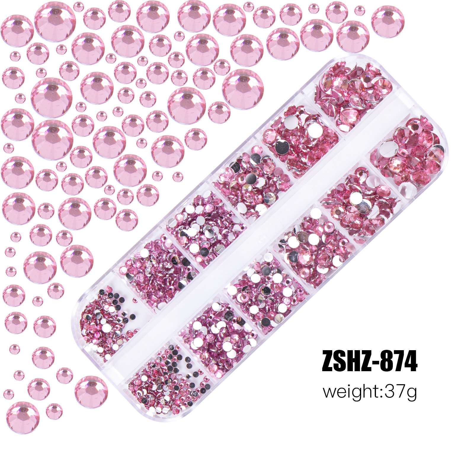 12Grids Mixed Colors Glass Nail Rhinestones Multi Size Shiny AB Gold Pink Flat-back Crystal Strass Diamond Nail Gem Decoration