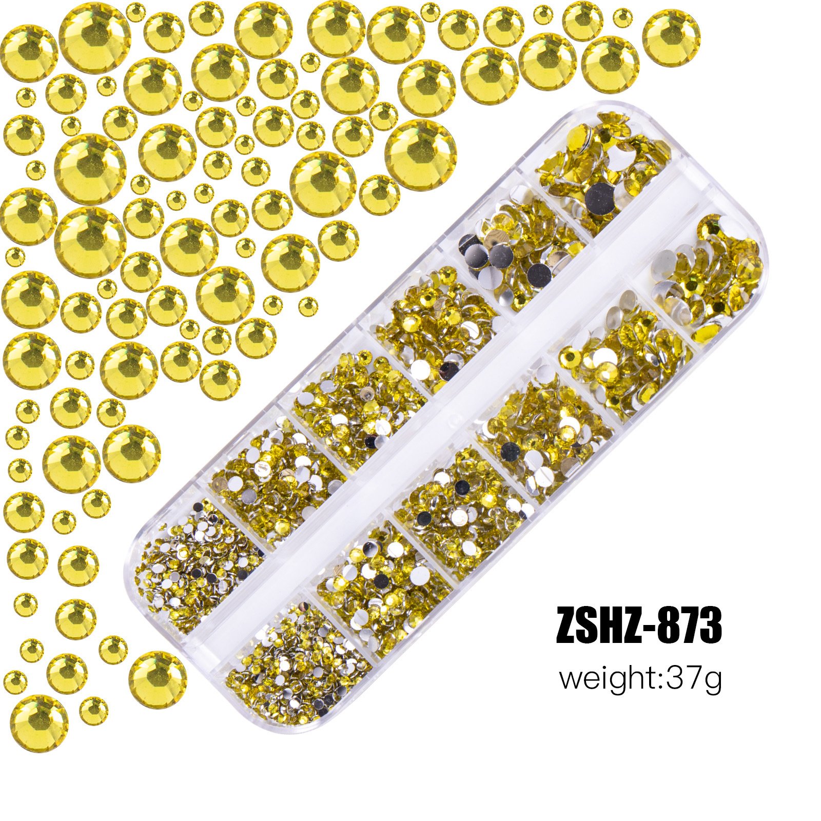 12Grids Mixed Colors Glass Nail Rhinestones Multi Size Shiny AB Gold Pink Flat-back Crystal Strass Diamond Nail Gem Decoration