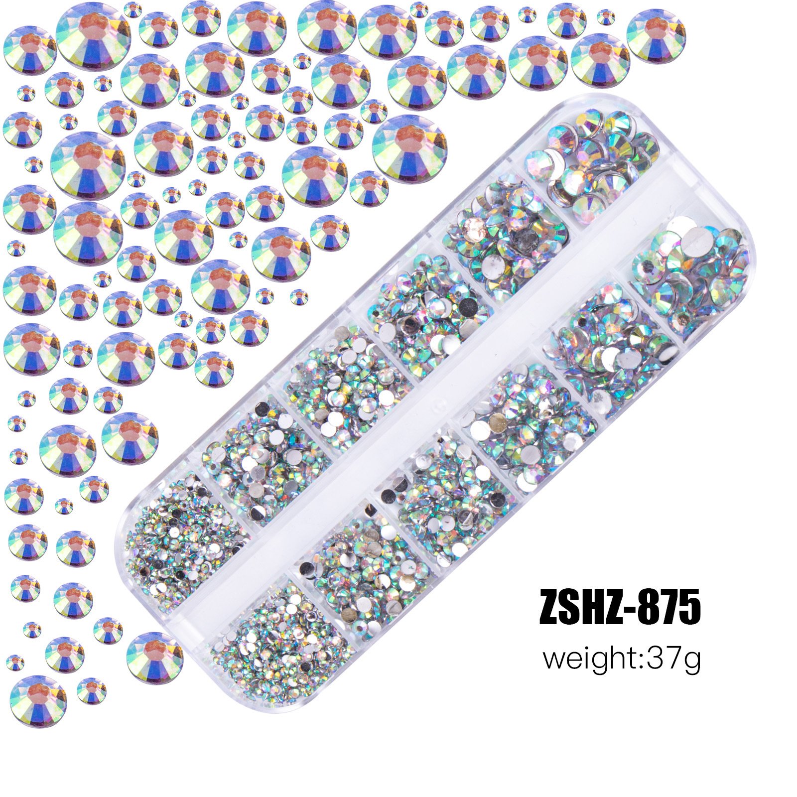 12Grids Mixed Colors Glass Nail Rhinestones Multi Size Shiny AB Gold Pink Flat-back Crystal Strass Diamond Nail Gem Decoration
