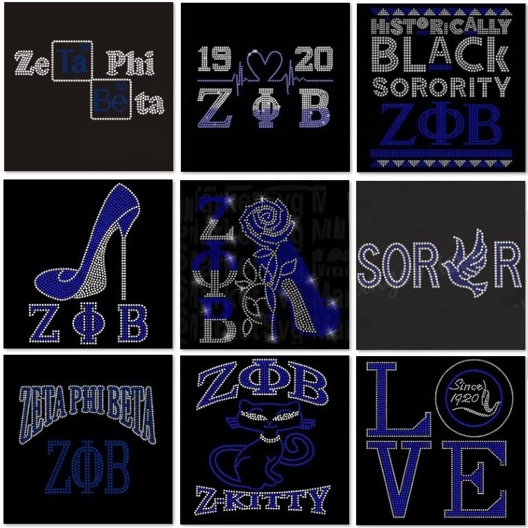 Custom zeta phi beta sorority high heel hot fix rhinestone transfer motif