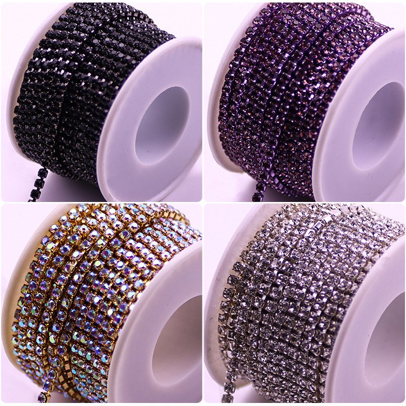 Wholesale Rhinestone Trim Garment Clothes Accessories Mental Welding Claw Crystal Trim Glass Rhinestone Chain