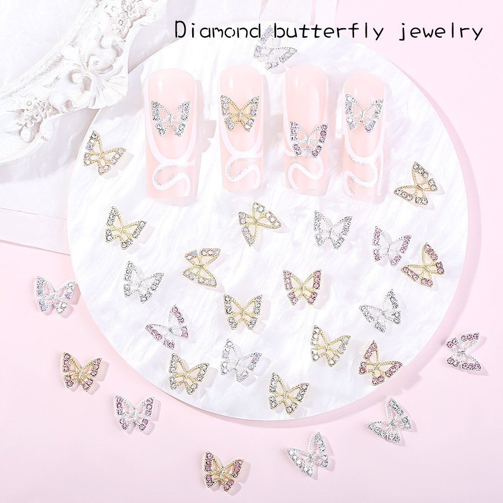 3D Alloy Butterfly Nail Art Charms With Rhinestones butterfly Nail DIY Salon Shiny Metal s for Nail Art Decoration
