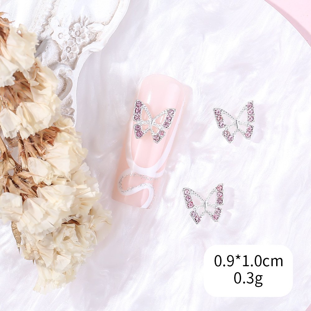 3D Alloy Butterfly Nail Art Charms With Rhinestones butterfly Nail DIY Salon Shiny Metal s for Nail Art Decoration