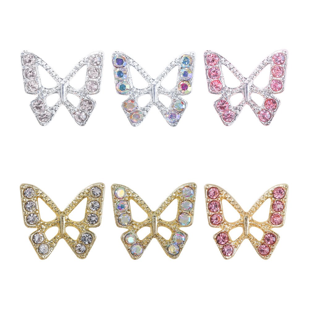 3D Alloy Butterfly Nail Art Charms With Rhinestones butterfly Nail DIY Salon Shiny Metal s for Nail Art Decoration