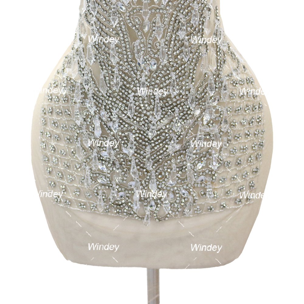 New Design Silver Ice drop bead pendant prom dress fabric crystal rhinestone bodice applique