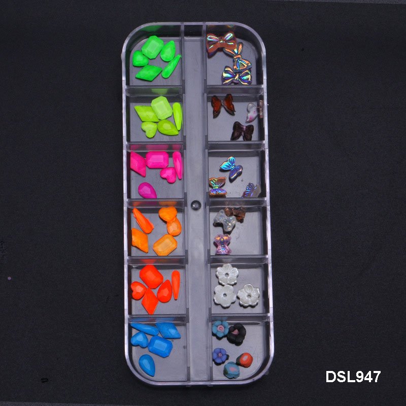 Destly Flatback Shaped Round Diamond Glass Nail Stones Rainbow AB Colorful Fluorescence Nail art Rhinestone