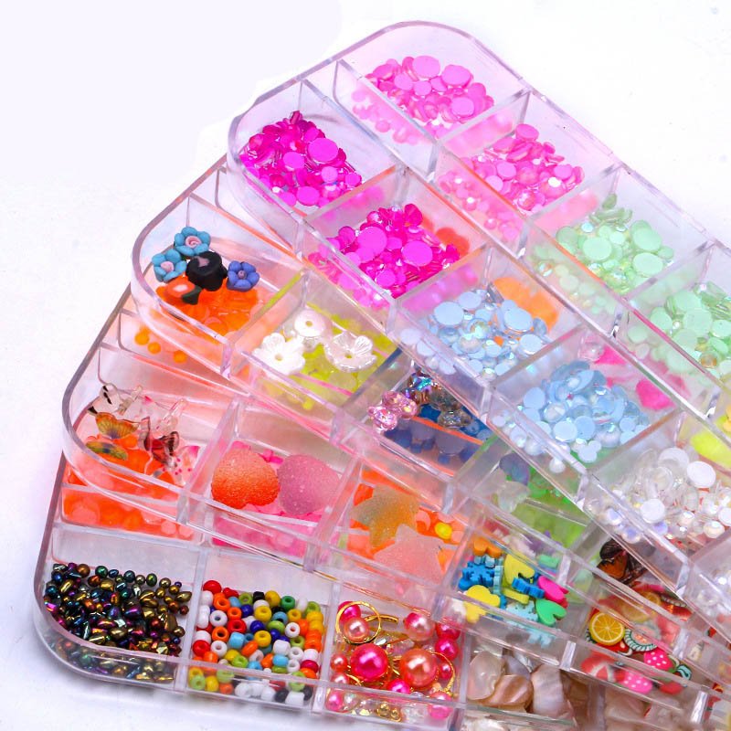 Destly Flatback Shaped Round Diamond Glass Nail Stones Rainbow AB Colorful Fluorescence Nail art Rhinestone