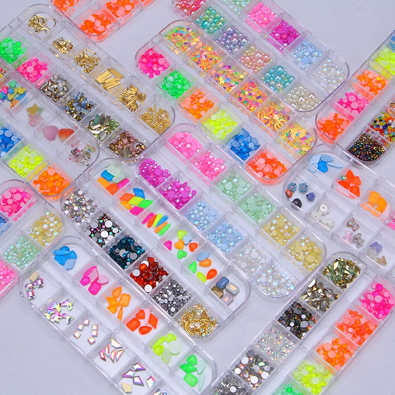 Destly Flatback Shaped Round Diamond Glass Nail Stones Rainbow AB Colorful Fluorescence Nail art Rhinestone