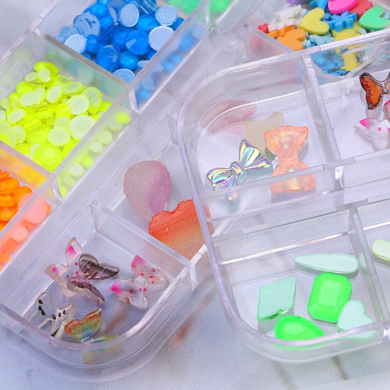 Destly Flatback Shaped Round Diamond Glass Nail Stones Rainbow AB Colorful Fluorescence Nail art Rhinestone