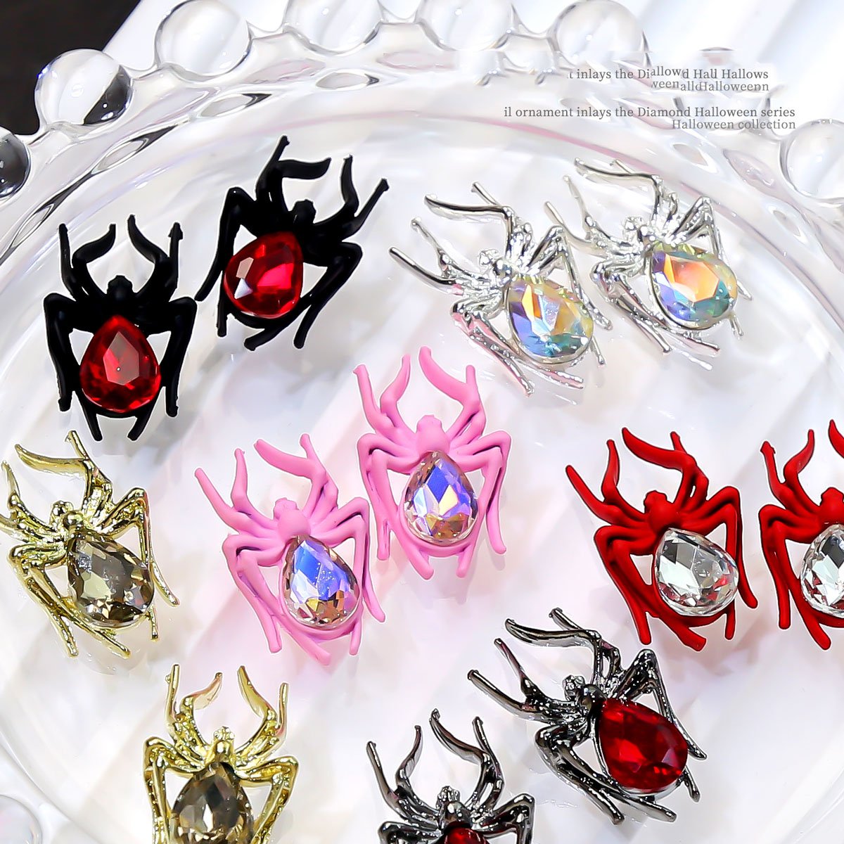 10 Pcs Halloween Spider Nail Art Rhinestones Dark Gothic Alloy Gem 3D Metallic Nail Charms Decorations Nail Accessories Kit