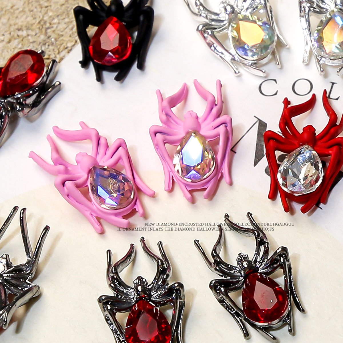 10 Pcs Halloween Spider Nail Art Rhinestones Dark Gothic Alloy Gem 3D Metallic Nail Charms Decorations Nail Accessories Kit