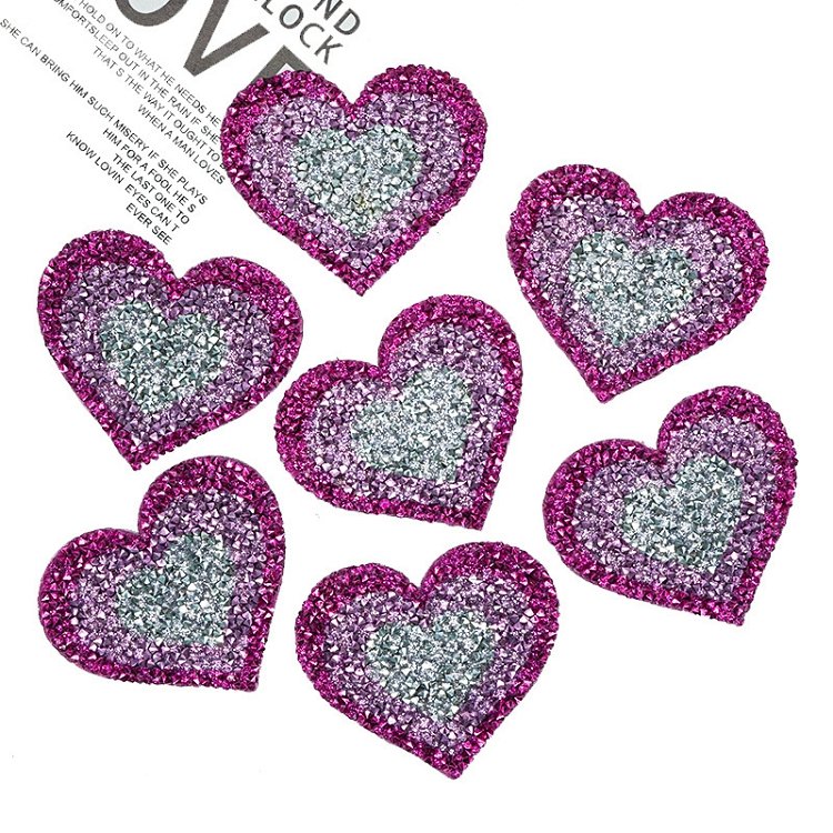 Wholesale bling high quality rhinestone patches for clothing hats silver royal blue sparkling rhinestone beaded heart patches