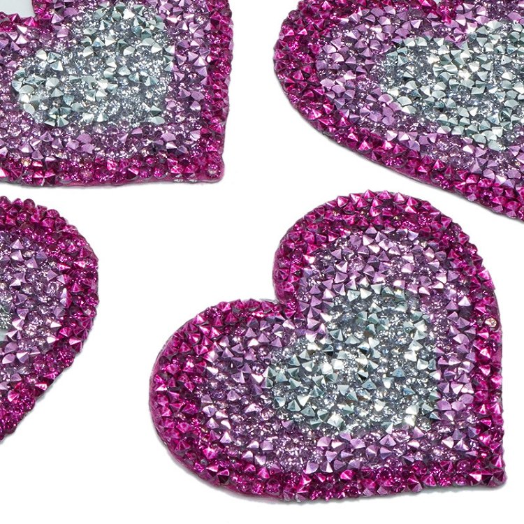 Wholesale bling high quality rhinestone patches for clothing hats silver royal blue sparkling rhinestone beaded heart patches