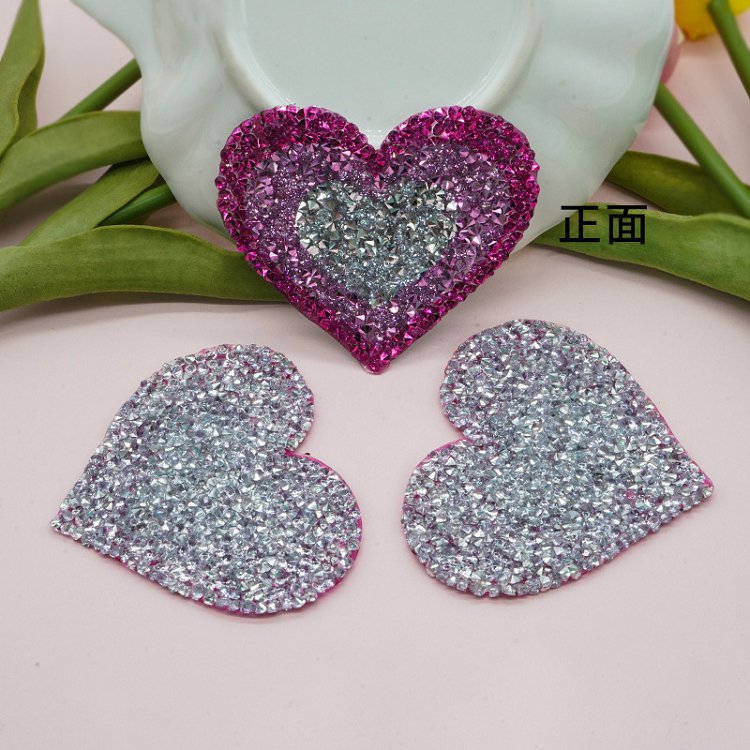Wholesale bling high quality rhinestone patches for clothing hats silver royal blue sparkling rhinestone beaded heart patches