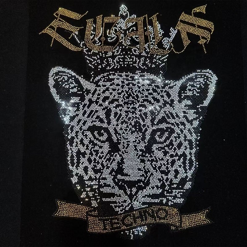 Leopard Rhinestone Transfer Hot Fix Rhinestone Templates Colorful Shinny Brand Hotfix Rhinestone Motif For Garment